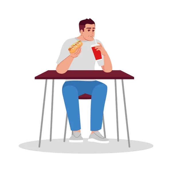 Hombre Adulto Comiendo Comida Chatarra Semi Plana Rgb Color Vector — Vector de stock