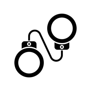 Kriminal drama siyah sembol. Popüler film türü, beyaz uzayda ortak sinema kategorisi silueti sembolü. Dedektif Gizem, yasal suç soruşturması. Kelepçe vektörü izole çizimi