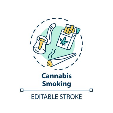 Cannabis smoking concept icon. Marijuana consumption, recreational hemp idea thin line illustration. Light drugs, joint, cigarettes smoking. Vector isolated outline RGB color drawing. Editable stroke clipart