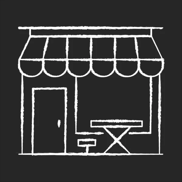 Siyah Arkaplanda Beyaz Tebeşir Simgesi Kahve Dükkanı Vitrininde Kafeteryanın Dışı — Stok Vektör