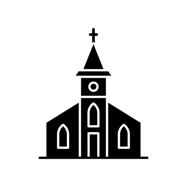 Catholic Church Black Glyph Icon Religious Establishment Cross Roof Christian — Stock Vector