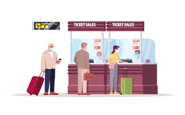 Biljettförsäljning Räknare Semi Platt Rgb Färg Vektor Illustration Flygplats Terminal — Stock vektor