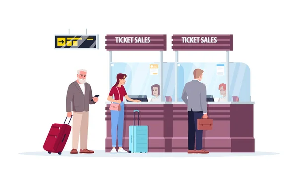 Biljettförsäljning Räknare Semi Platt Rgb Färg Vektor Illustration Flygplatsterminalen Säljer — Stock vektor