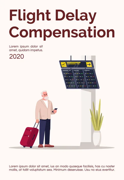 Vertraging Compensatie Poster Template Man Met Bagage Luchthavenhal Commercieel Flyer — Stockvector