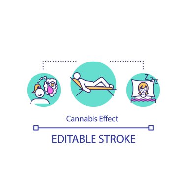 Cannabis effect concept icon. Psychoactive drug using idea thin line illustration. Sleep improvement and relaxation. Vector isolated outline RGB color drawing. Editable stroke clipart