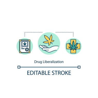 Drug liberalization concept icon. Marijuana legalization law idea thin line illustration. Cannabis legal manufacturing. Vector isolated outline RGB color drawing. Editable stroke clipart