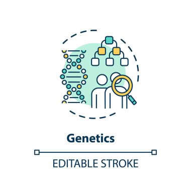 Genetics concept icon. Human genome research, hereditary diseases study idea thin line illustration. Genetic engineering, biotechnology. Vector isolated outline RGB color drawing. Editable stroke clipart