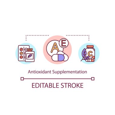 Antioxidant supplementation concept icon. Disease prevention idea thin line illustration. Natural medication. Vitamins and herbal drugs. Vector isolated outline RGB color drawing. Editable stroke clipart