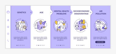 Kardiyovasküler hastalıklar taşıyıcı şablona neden olur. Genetik ve yaş CVD risk faktörleri. Simgeli ilgili mobil web sitesi. Web sayfası basamak ekranları. RGB renk kavramı