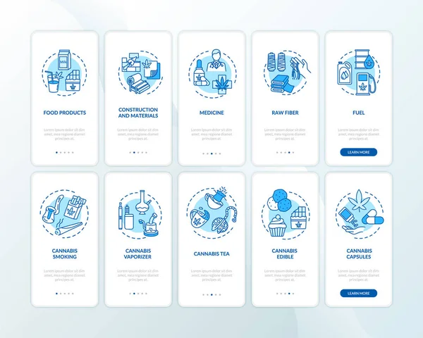 Produk Cannabis Onboarding Layar Halaman Aplikasi Seluler Dengan Konsep Yang - Stok Vektor