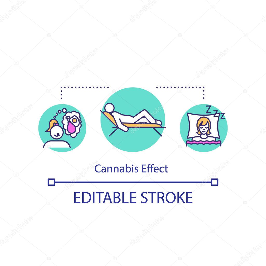 Cannabis effect concept icon. Psychoactive drug using idea thin line illustration. Sleep improvement and relaxation. Vector isolated outline RGB color drawing. Editable stroke