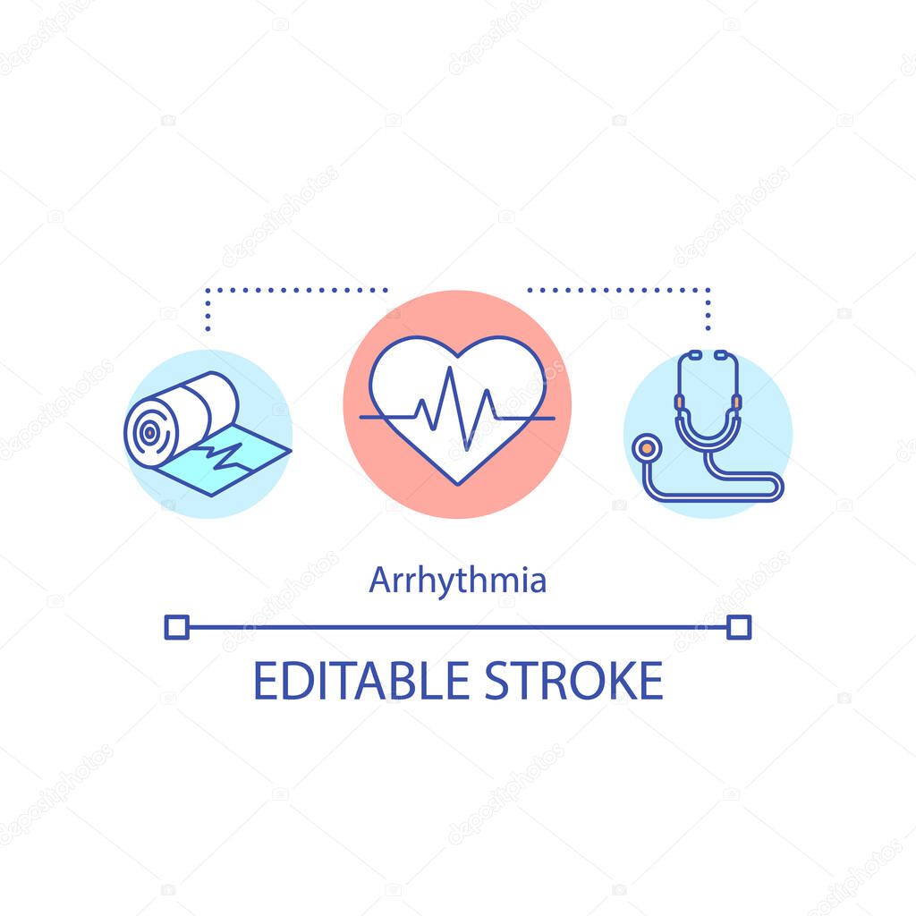 Arrhythmia concept icon. Cardiovascular disease idea thin line illustration. Cardiac dysrhythmias. Health problem. Vector isolated outline RGB color drawing. Editable stroke