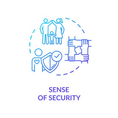 Güvenlik konsepti ikonu hissi. İnsanların işbirliği ve duygusal destek fikri ince çizgi çizimi. Arkadaş ve aile ilişkisi. Vektör izole edilmiş RGB renk çizimi