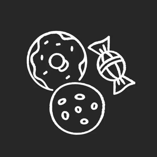 Печиво Цукерки Крейда Біла Іконка Чорному Тлі Солодощі Пончик Глазур — стоковий вектор