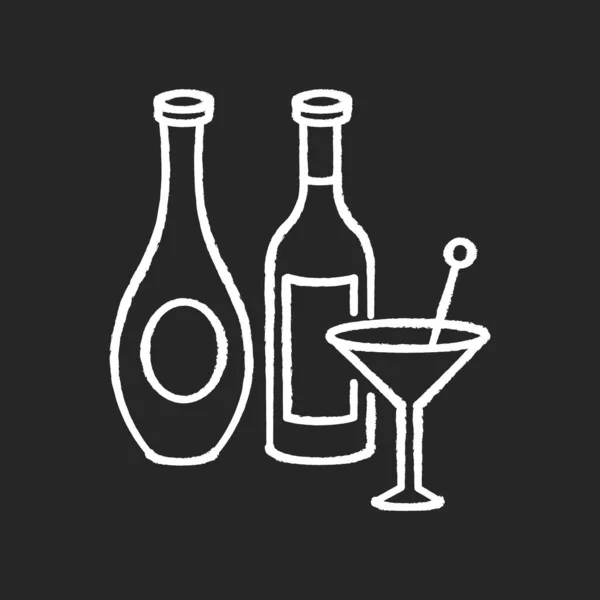 Víno Lihoviny Křída Bílá Ikona Černém Pozadí Alkoholické Nápoje Lahvích — Stockový vektor