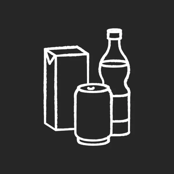 Drinkkrijt Wit Pictogram Zwarte Achtergrond Sprankelend Water Glazen Fles Natrium — Stockvector