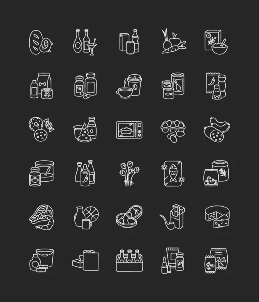 Categoría Comestibles Tiza Iconos Blancos Establecidos Sobre Fondo Negro Varias — Archivo Imágenes Vectoriales