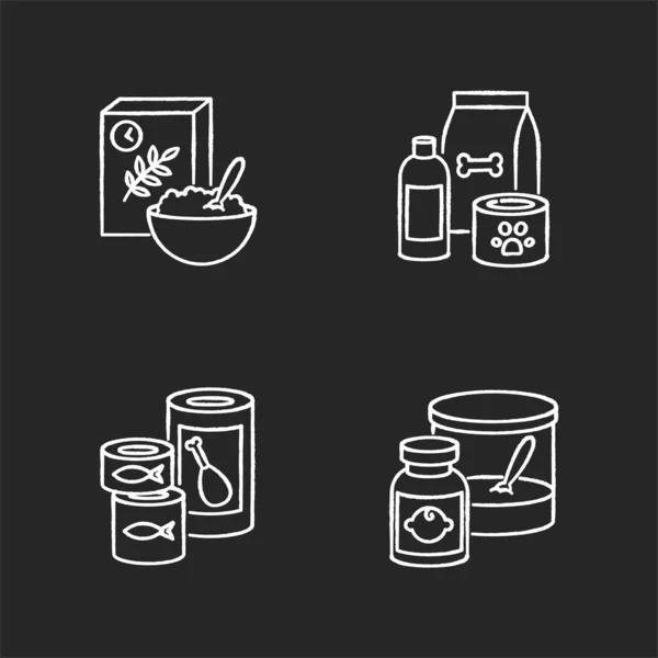 Lebensmittel Kreiden Weiße Symbole Auf Schwarzem Hintergrund Müsli Schale Zum — Stockvektor