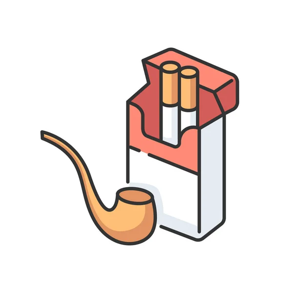 Tabac Icône Couleur Rvb Cigarettes Boîte Ouverte Pipe Pour Fumer — Image vectorielle