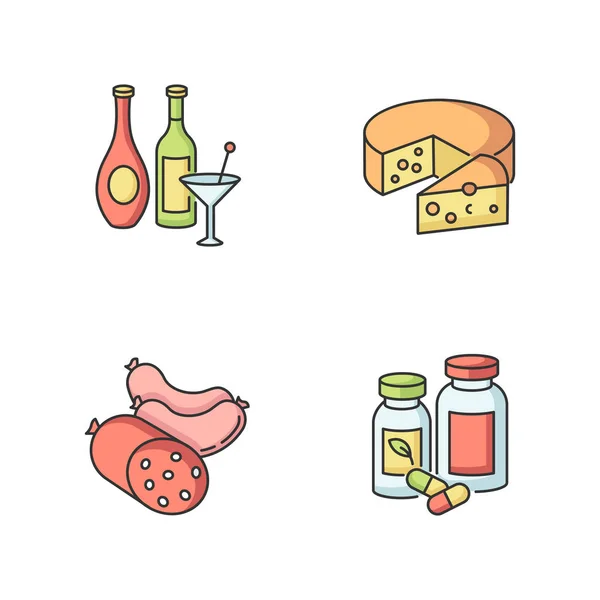 Artículos Alimentación Conjunto Iconos Color Rgb Vino Licores Bebidas Alcohólicas — Archivo Imágenes Vectoriales