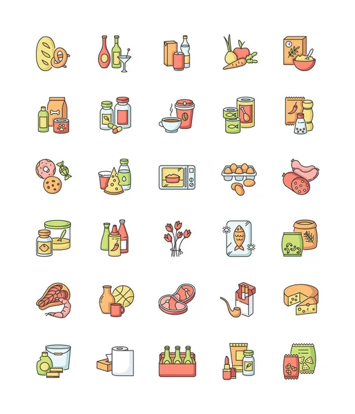 Juegos Iconos Color Rgb Categoría Comestibles Varias Secciones Alimentos Supermercados — Archivo Imágenes Vectoriales
