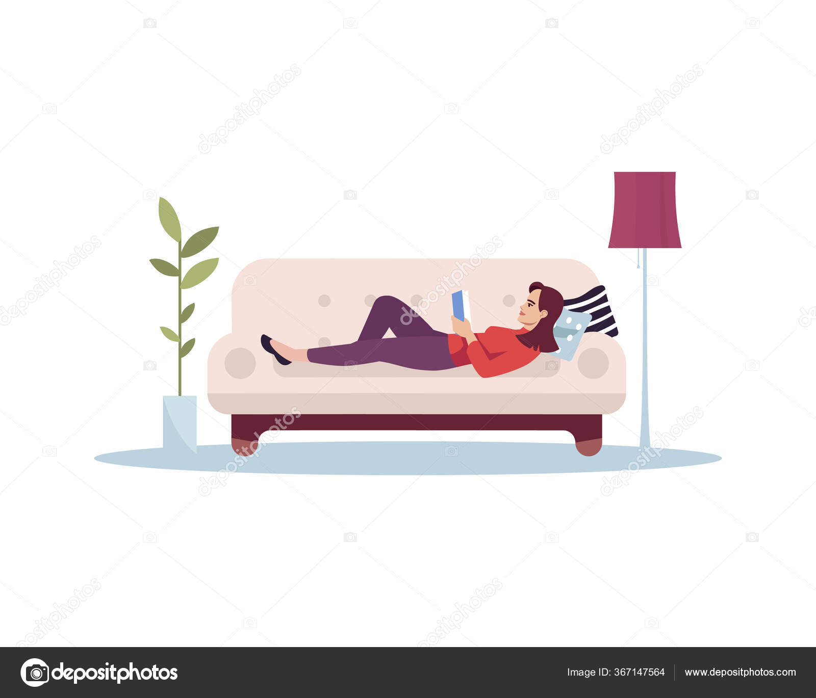 Frau Liegen Auf Couch Halb Flach Rgb Farbvektor ...