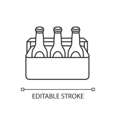 Bira pikseli mükemmel doğrusal simge. Soğutucuda alkollü içecek. Pakette içki. İçkiler kutuda. İnce çizgi özelleştirilebilir illüstrasyon. Contour sembolü. Vektör izole çizim. Düzenlenebilir vuruş