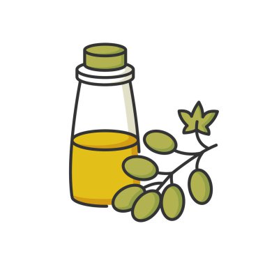 Üzüm tohumu yağı RGB renk simgesi. Saç bakım ürünleri için organik malzeme. Üzüm tohumlarından alınmış vejetaryen saç kremi. Saç tedavisi için doğal kozmetik ürünleri. İzole vektör illüstrasyonu