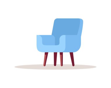 Mavi rahat koltuk yarı düz RGB renk vektörü çizimi. Oturma odası için rahat bir İskandinav sandalyesi. Beyaz arkaplanda ev yapımı karikatür nesneleri için modern mobilyalar