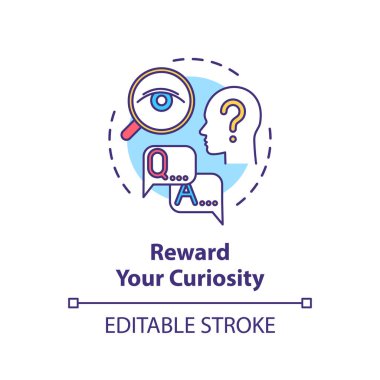 Meraklı konsept ikonunu ödüllendir. Kendini motive eden, ince çizgiler çizerek kendini şımartan. Kişisel gelişim, kişisel gelişim. Vektör izole edilmiş RGB renk çizimi. Düzenlenebilir vuruş