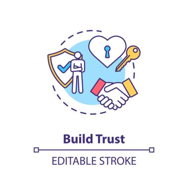 Güven konsepti simgesi oluştur. İlişki geliştirme, güvenilir ortaklık fikri ince çizgi çizimi. Kişisel gelişim, davranış gelişimi. Vektör izole edilmiş RGB renk çizimi. Düzenlenebilir vuruş