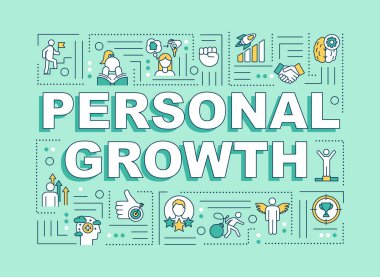 Kişisel gelişim kelimesi afiş kavramını içerir. Kişisel gelişim ve bireysel gelişim. Yepyeni arkaplanda doğrusal simgeleri olan bilgi grafikleri. İzole tipografi. Vektör çizgisi RGB renk çizimi