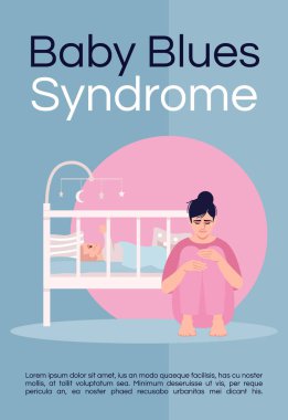 Baby Blues sendromu poster şablonu. Doğum sonrası depresyon, doğum sonrası ruh hali bozukluğu, yarı düz resimli ticari broşür tasarımı. Vektör karikatür tanıtım kartı. Reklam daveti