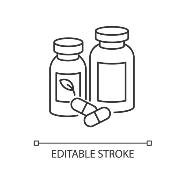 ícone linear do frasco de comprimidos. medicamentos. ilustração de