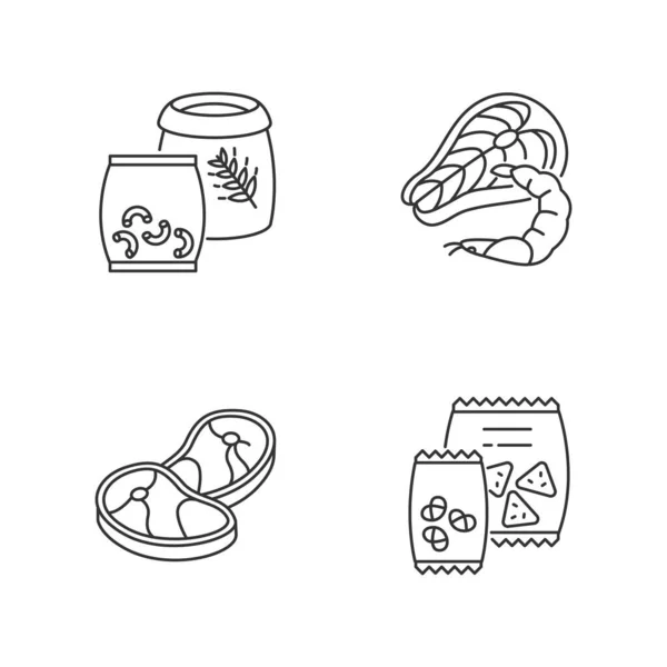 食品店类别像素完美线形图标集 麦粒在袋子里 通心粉产品 可定制的细线轮廓符号 孤立的矢量轮廓图解 可编辑笔划 — 图库矢量图片