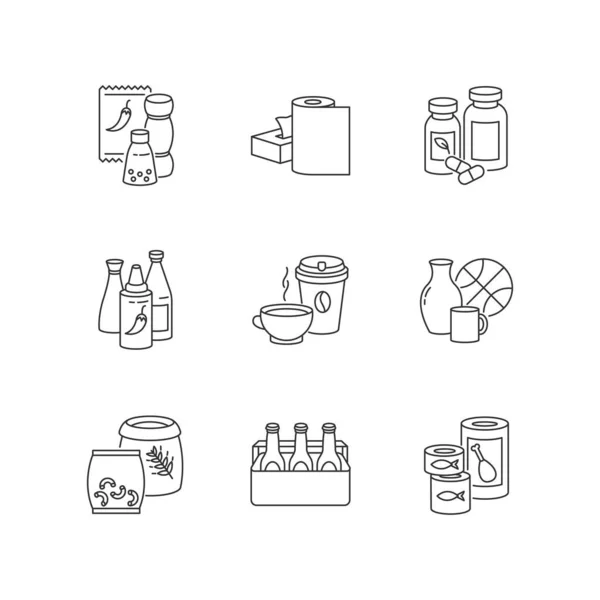 Groceries Píxel Conjunto Iconos Lineales Perfectos Condimentos Para Cocinar Productos — Vector de stock