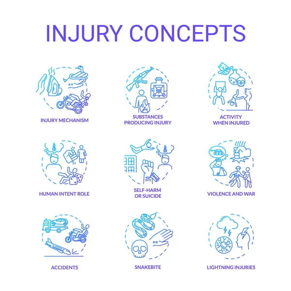Injury Factors Trauma Causes Concept Icons Set Human Intention Incidents — Stock Vector