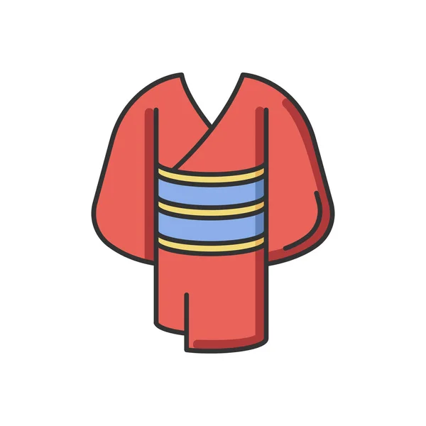 Kimono Červená Rgb Barevná Ikona Tradiční Japonské Šaty Obi Páskem — Stockový vektor