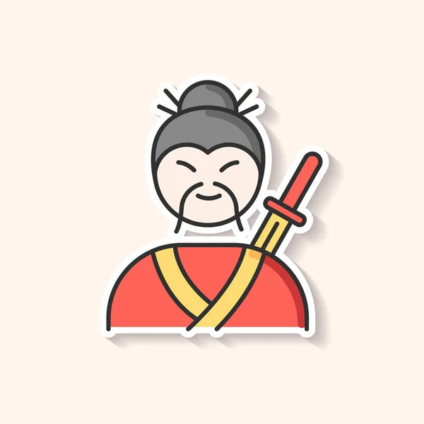 Parche Samurai Peleador Asiático Artes Marciales Viejo Con Bigote Katana — Archivo Imágenes Vectoriales