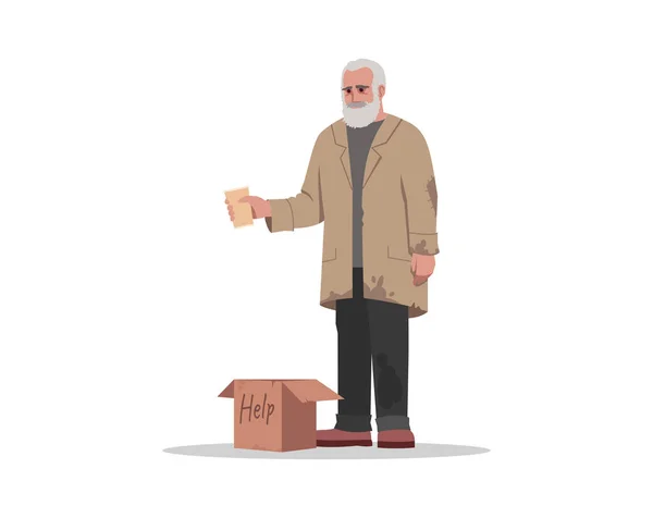 Бездомный Просит Денег Полуплоские Векторные Иллюстрации Цвета Rgb Безработный Человек — стоковый вектор