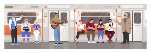 Metro Publiken Semi Platt Vektor Illustration Människor Inom Kollektivtrafiken Varje — Stock vektor