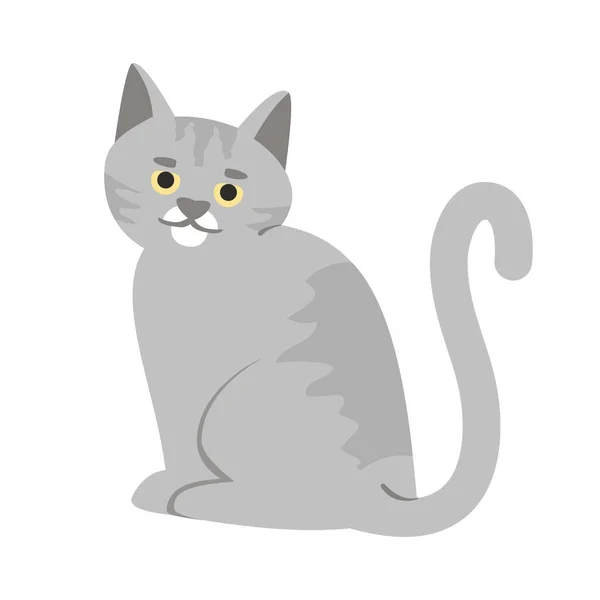 愛らしいグレーの猫の半フラットRgbカラーベクトルイラスト 白い背景にグレーの子猫 かわいい国内の動物隔離された漫画のキャラクターを微笑む 面白い子猫 ふわふわのペット 猫の友人 — ストックベクタ