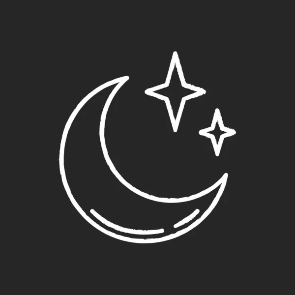 清澈的夜空粉笔白色图标上的黑色背景 气象学 天气预报科学 天空的清晰度预测 半月形 有闪亮的恒星 孤立的矢量黑板图解 — 图库矢量图片