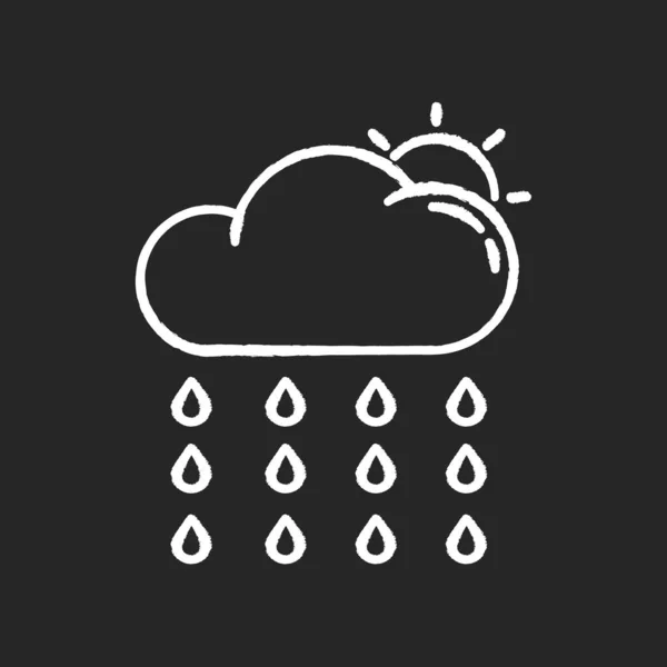 黒の背景に霧雨チョーク白のアイコン 夏の雨 気象学 天気予報 大気中の降水量 雨の雲の後ろに太陽ベクトル絶縁黒板イラスト — ストックベクタ
