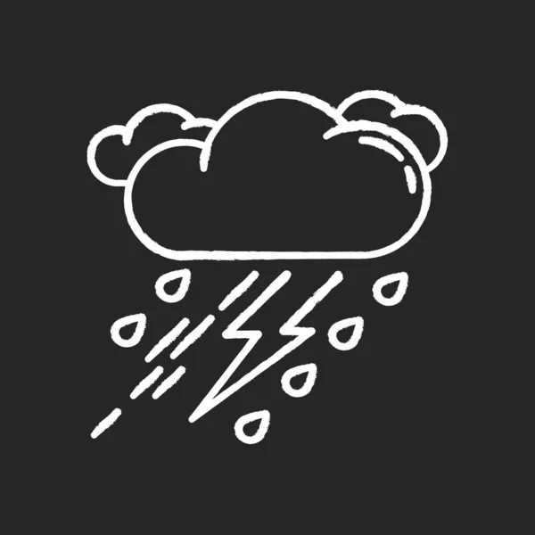 Thunderstorm Chalk White Icon Black Background Bad Weather Meteo Forecast — Stock Vector