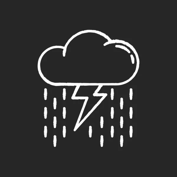 Lluvias Fuertes Tiza Icono Blanco Sobre Fondo Negro Predicción Meteorológica — Vector de stock