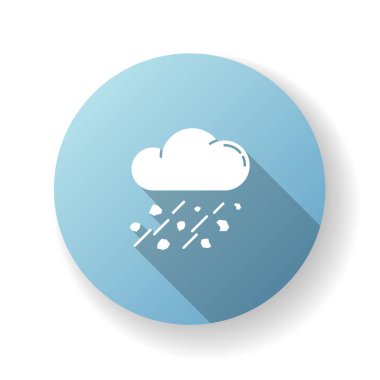 Karışık yağmur mavisi düz tasarım uzun gölge sembolü. Dolu fırtınası, meteoroloji. Kötü hava tahmini, güçlü atmosferik yağış. Dolu bulutu ile dolu silueti RGB renk illüstrasyonu