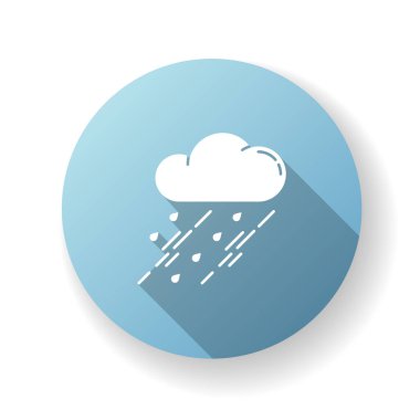 Duşlar mavi düz dizayn uzun gölge simgesi. Yağmur mevsimi, hava tahmini, meteoroloji. Güçlü atmosferik yağış, sağanak. Yağmur bulutu silueti RGB renk illüstrasyonu