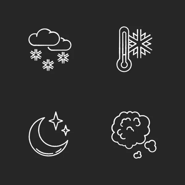 Meteorological Forecast Chalk White Icons Set Black Background Weather Atmosphere — Stock Vector