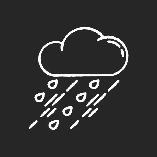 显示粉笔白色图标在黑色背景 天气预报 气象学 强大气降水 倾盆大雨 雨云隔离矢量黑板插图 — 图库矢量图片